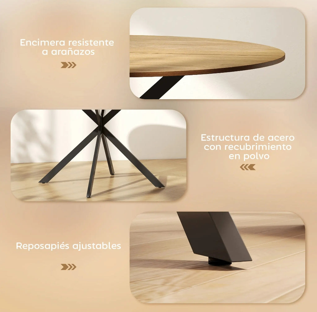 Mesa de Comedor Redonda Ø120 cm Industrial Efecto Madera | MooM Decó