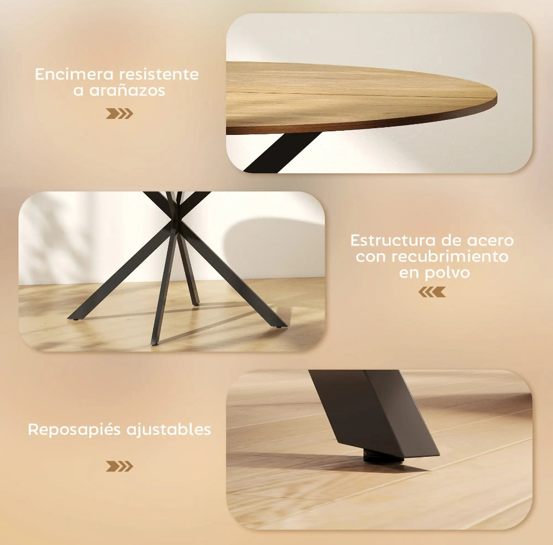 Mesa de Comedor Redonda Ø120 cm Industrial Efecto Madera | MooM Decó