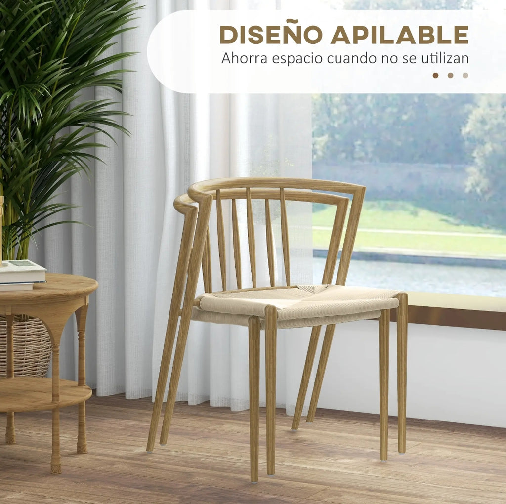 Pack 4 Sillas de Comedor Mid-Century Roble y Crema | MooM Decó