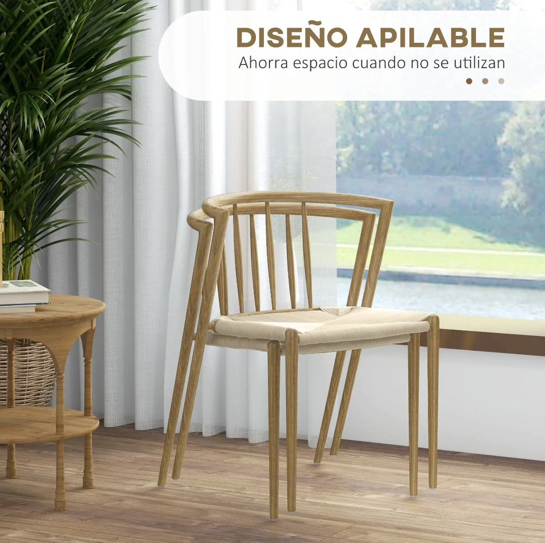 Pack 4 Sillas de Comedor Mid-Century Roble y Crema | MooM Decó