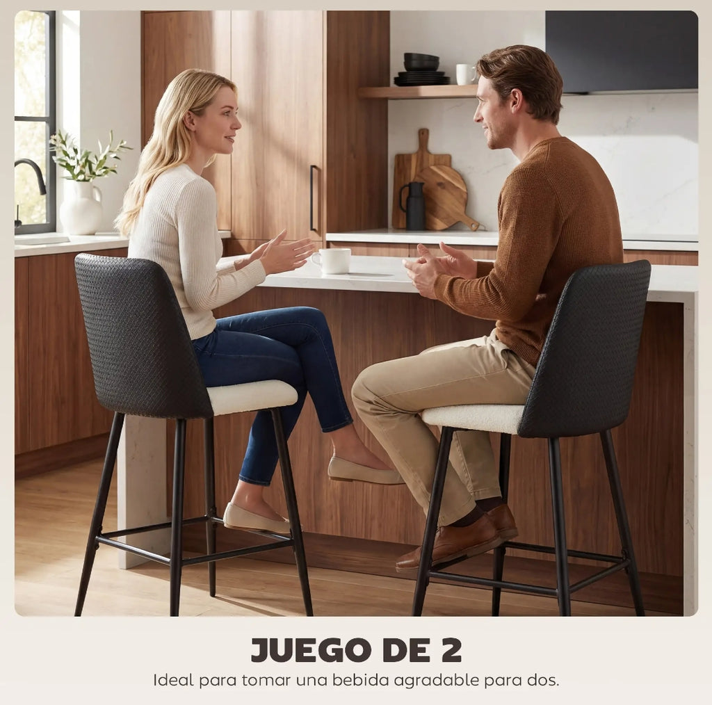 Juego de 2 Taburetes Altos de Cocina con Respaldo Negro | MooM Decó