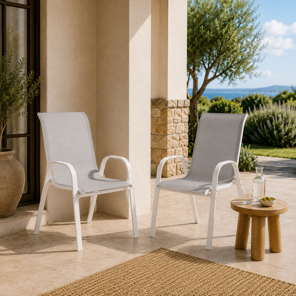 Juego de 4 Sillas de Jardín Apilables de Textileno con Reposabrazos | Terraza y Exterior | MooM Decó