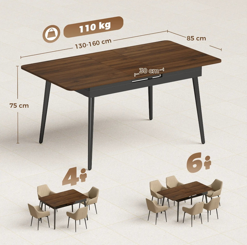 Mesa de Comedor Extensible 130-160 cm Nogal 4-6 Personas | MooM Decó