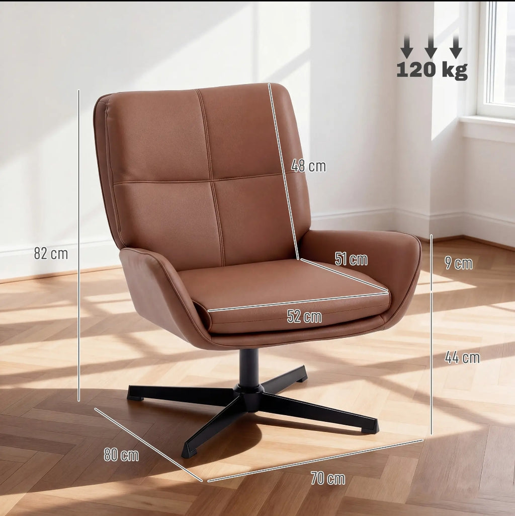 Butaca Giratoria 360° Tapizada en PU Marrón | Sillón de Lectura | MooM Decó