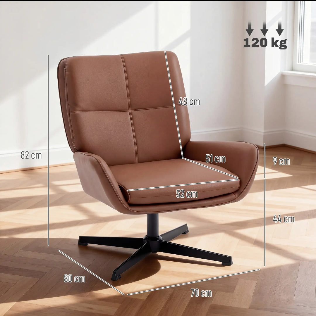 Butaca Giratoria 360° Tapizada en PU Marrón | Sillón de Lectura | MooM Decó
