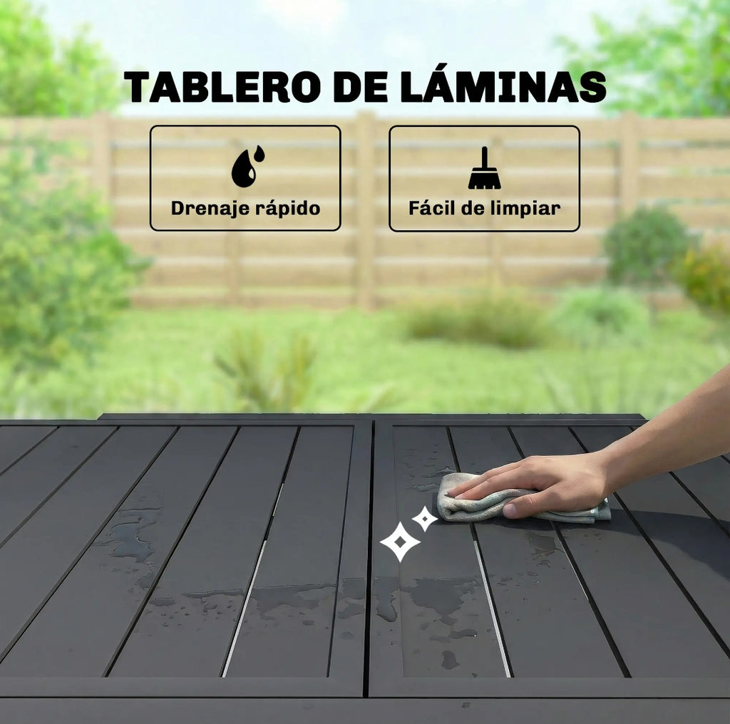 Mesa de Jardín Extensible de Aluminio para 4-6 Personas 80-160 cm Negra para Terraza y Exterior