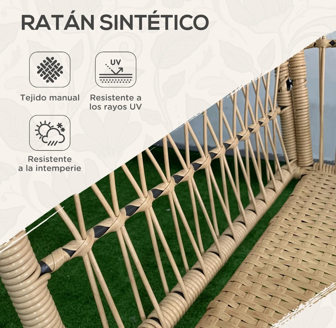 Conjunto Terraza Ratán Natural 2 Sillones y Mesa | MooM Decó