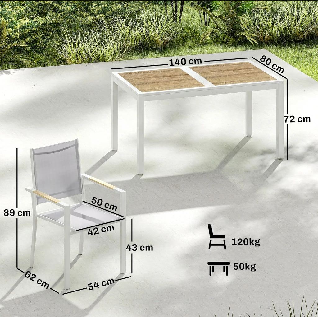 Conjunto de mesa y sillas apilables blanco MORAIRA