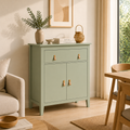 Aparador con Cajón y Armario de Almacenamiento Estante Ajustable 80x40x90 cm Verde y Roble