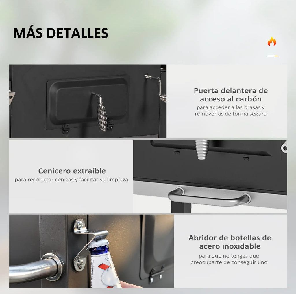 Barbacoa de Carbón con Tapa, Termómetro y Ruedas | MooM Decó