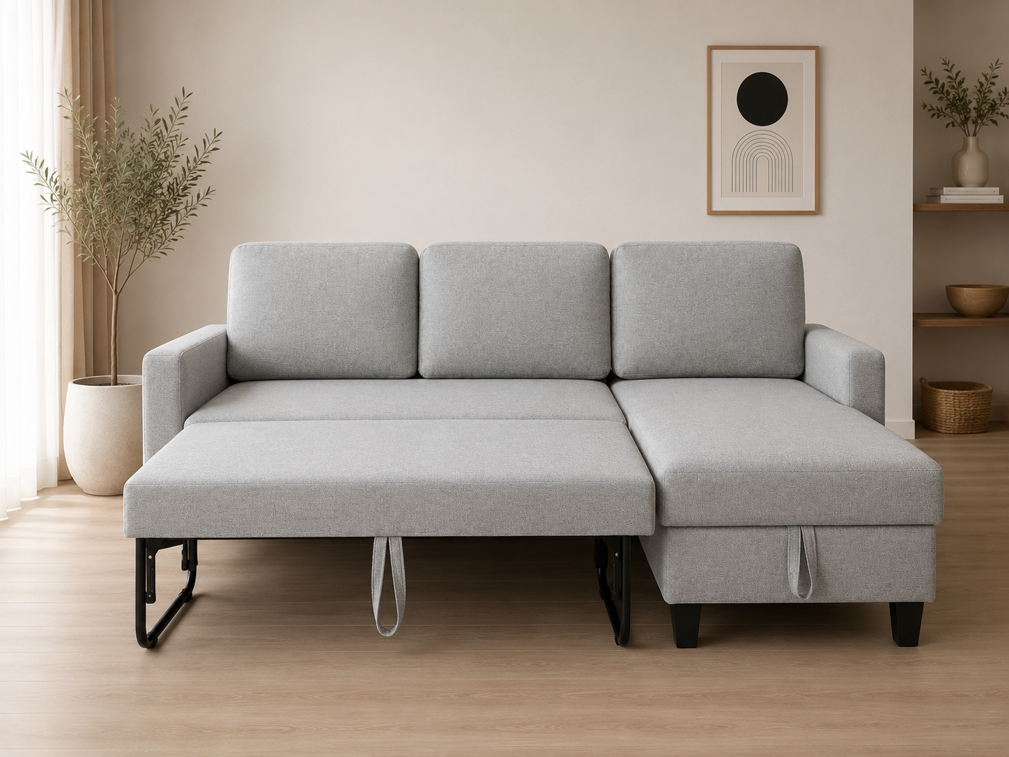 Sofá Cama Chaise Longue Reversible con Arcón Gris | MooM Decó