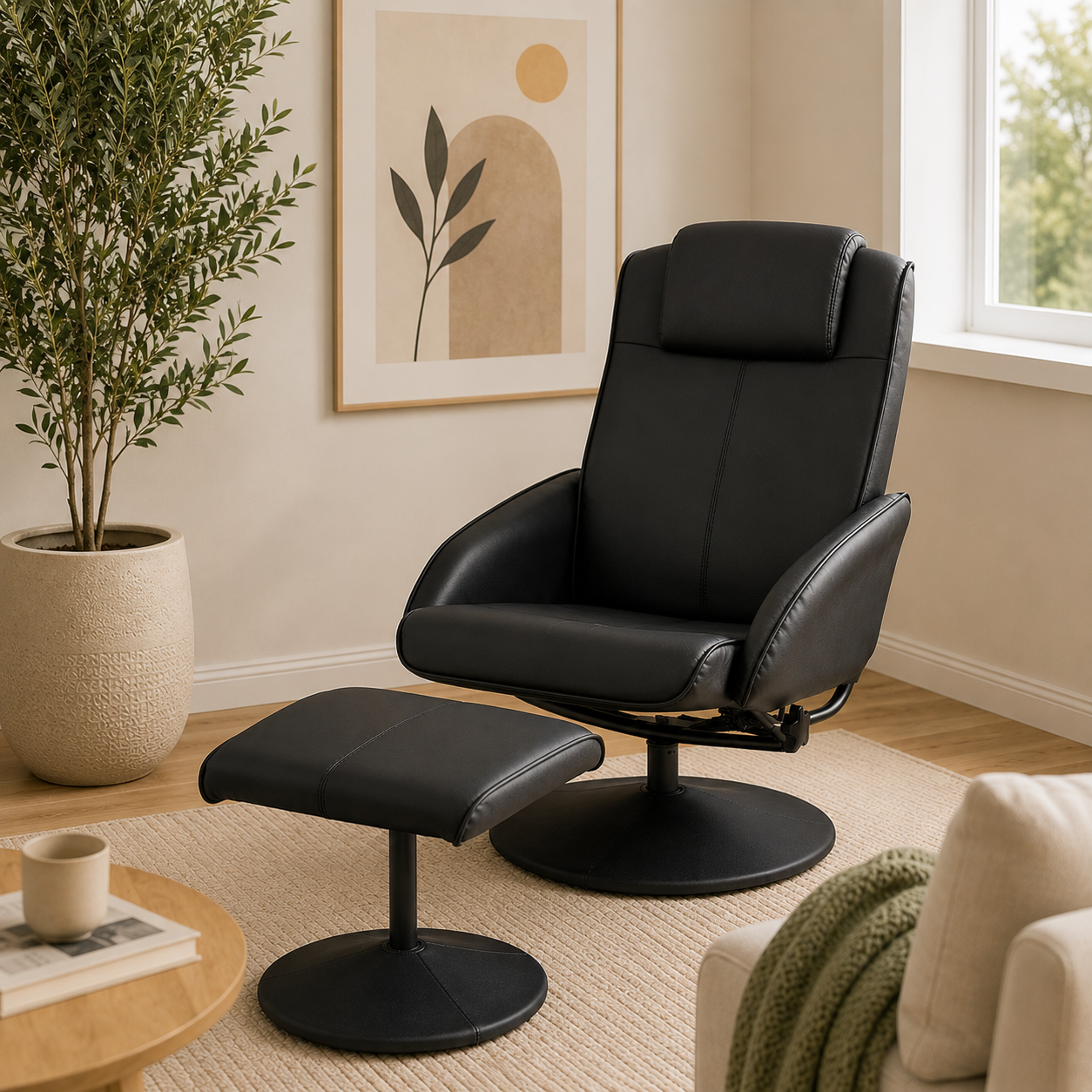 Sillón Relax Reclinable Giratorio 360° con Reposapiés Negro | MooM Decó