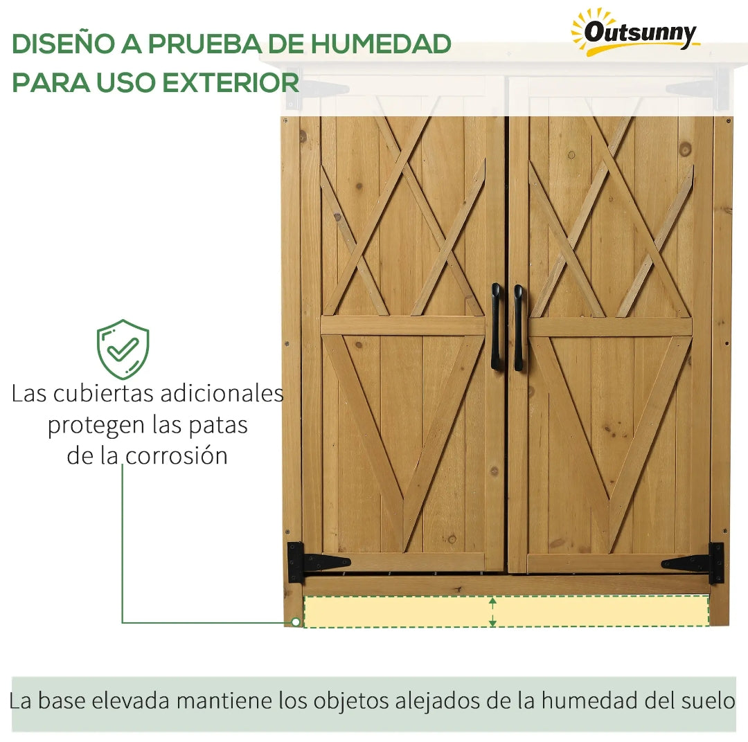 Armario de Exterior de Madera con 4 Estantes y Techo Galvanizado para Jardín y Terraza 75x40x90 cm