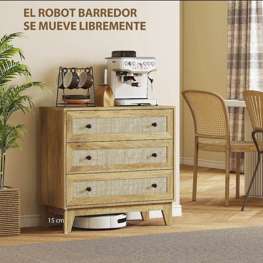 Cómoda de 3 Cajones con Ratán Estilo Cannage 80 cm | Cajonera Boho | MooM Decó