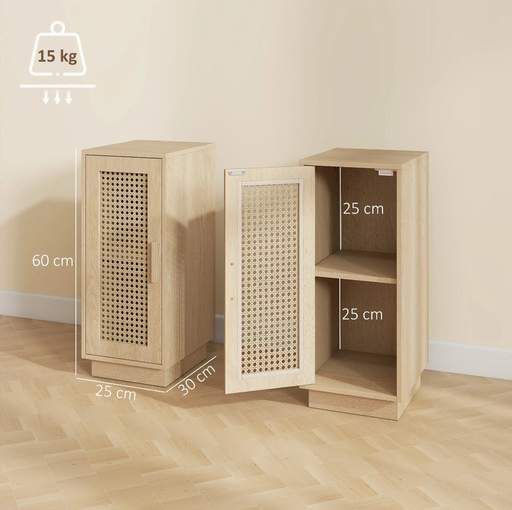 Juego de 2 Mesitas de Noche Boho con Puerta de Ratán Natural | MooM Decó