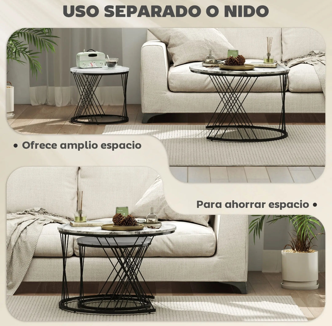 Set 2 Mesas de Centro Redondas Efecto Mármol | MooM Decó