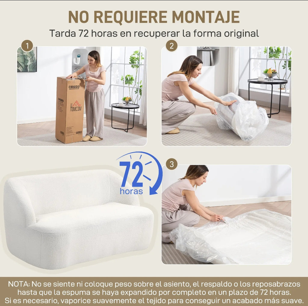 Sofá Curvo 2 Plazas Borreguito Crema 142 cm | MooM Decó