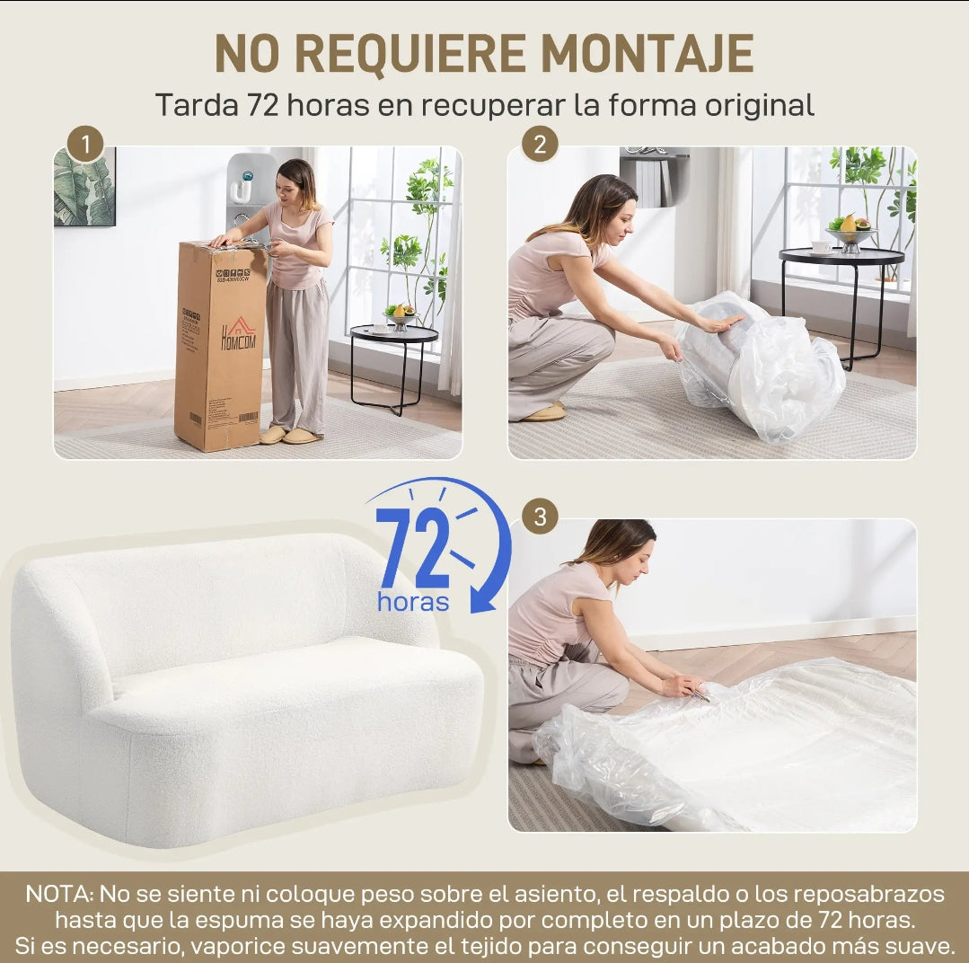 Sofá Curvo 2 Plazas Borreguito Crema 142 cm | MooM Decó