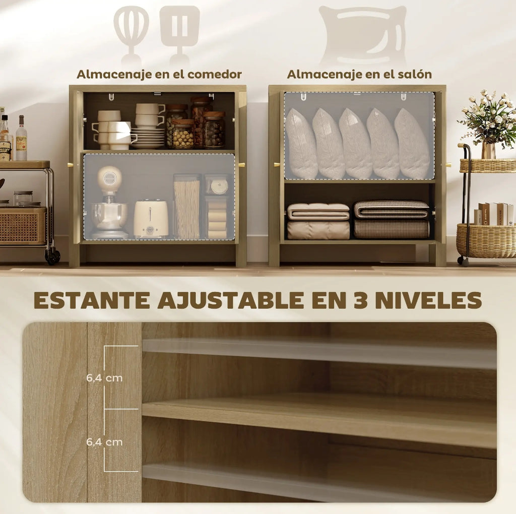 Aparador de Ratán Natural con 2 Puertas y Estante Ajustable 75 cm | MooM Decó