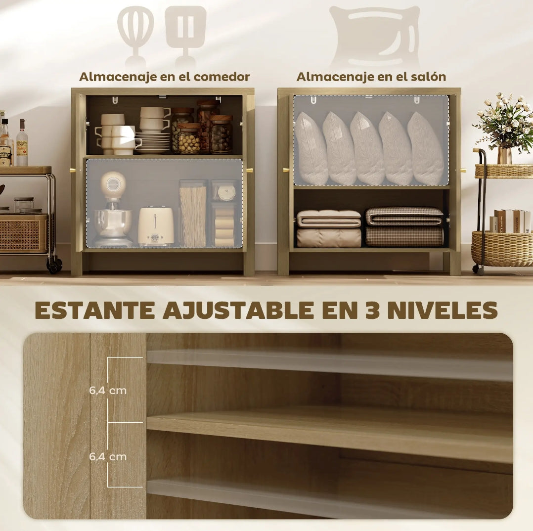 Aparador de Ratán Natural con 2 Puertas y Estante Ajustable 75 cm | MooM Decó