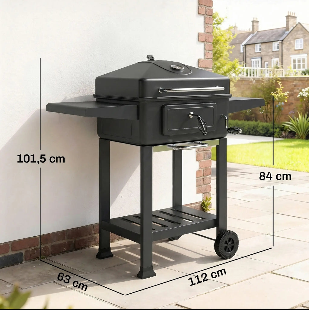 Barbacoa de Carbón con Tapa y Termómetro | Parrilla Regulable | MooM Decó