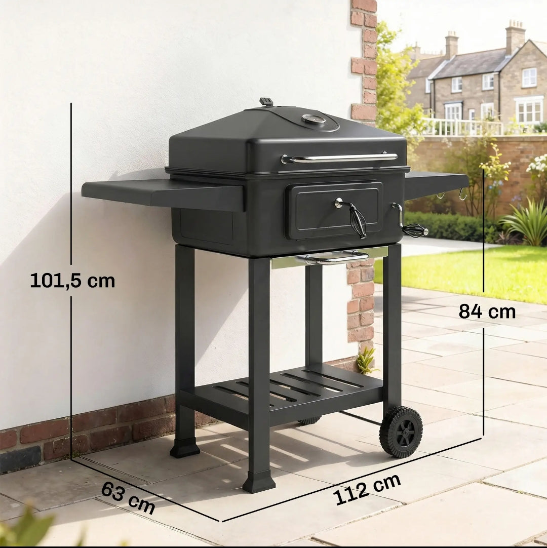 Barbacoa de Carbón con Tapa y Termómetro | Parrilla Regulable | MooM Decó