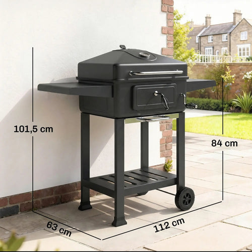 Barbacoa de Carbón con Tapa y Termómetro | Parrilla Regulable | MooM Decó