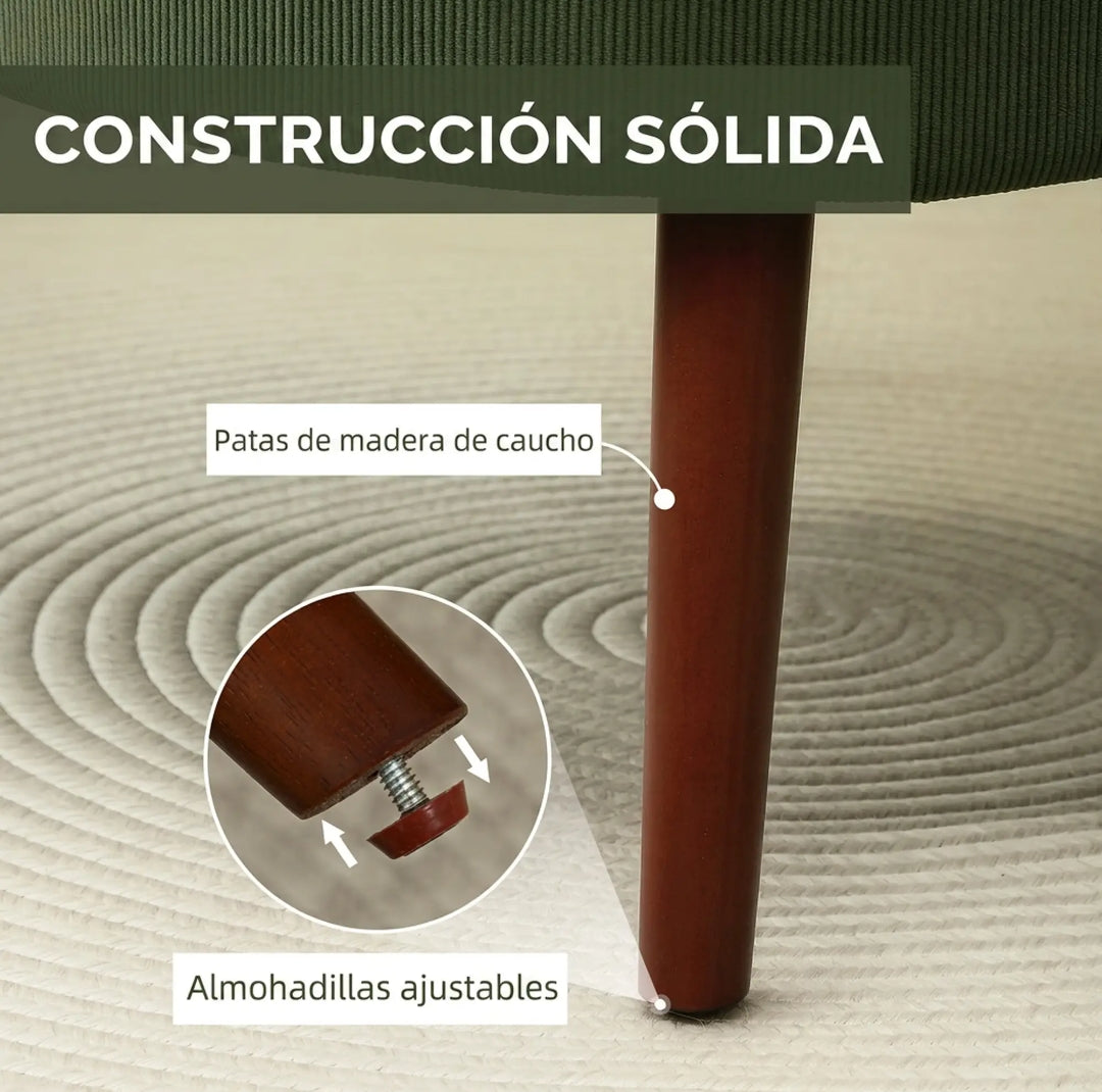 Sillón Verde de Pana con Cojín Lumbar y Patas de Madera | MooM Decó