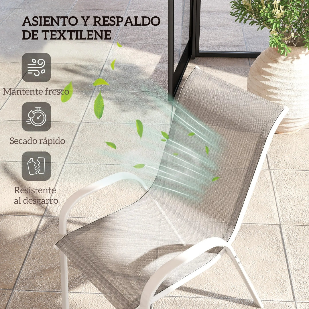 Juego de 4 Sillas de Jardín Apilables de Textileno con Reposabrazos | Terraza y Exterior | MooM Decó