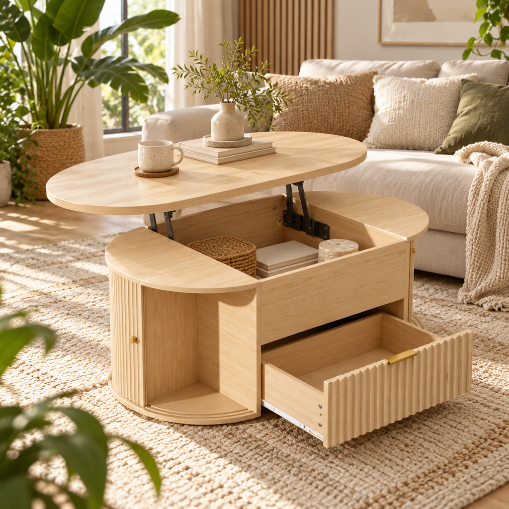 Mesa de Centro Elevable Roble 100 cm con Almacenaje | MooM Decó
