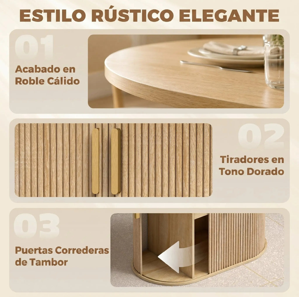 Mesa de Comedor con Armario Integrado Farmhouse 140 cm Roble | MooM Decó