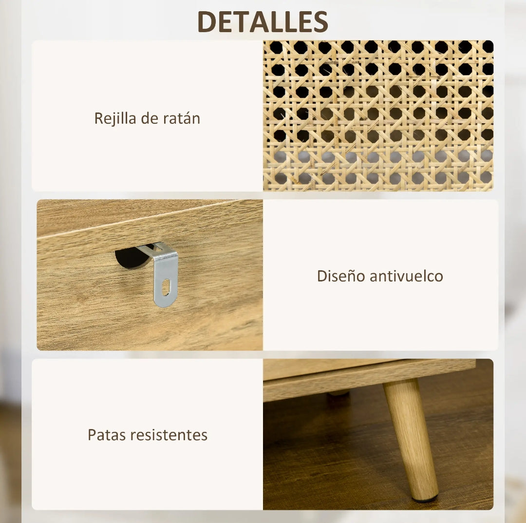 Pack 2 Mesitas de Noche Ratán Cannage Natural | MooM Decó