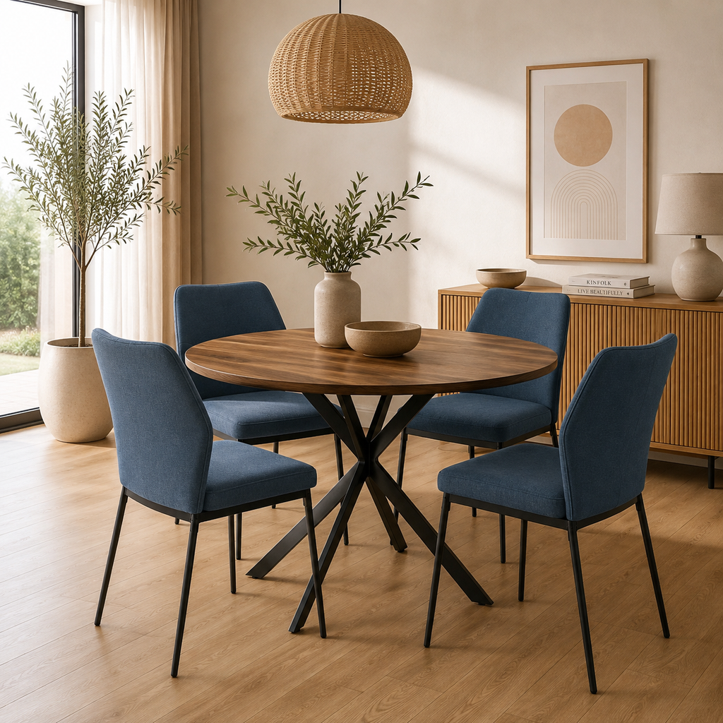 Pack 2 Sillas de Comedor Terciopelo Azul y Patas Negras | MooM Decó