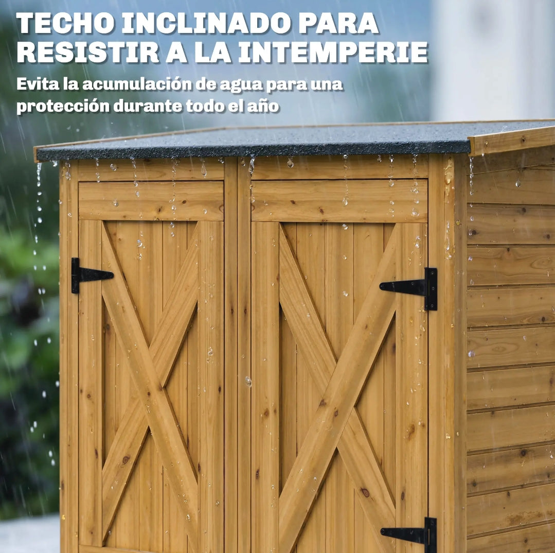 Armario Exterior de Madera para Jardín con Estantes 156 cm | MooM Decó