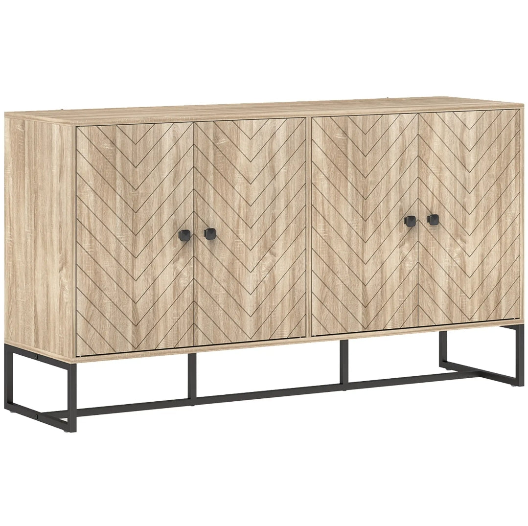 Aparador Chevron Roble con 4 Puertas | Mueble Auxiliar Salón 140,5 cm | MooM Decó
