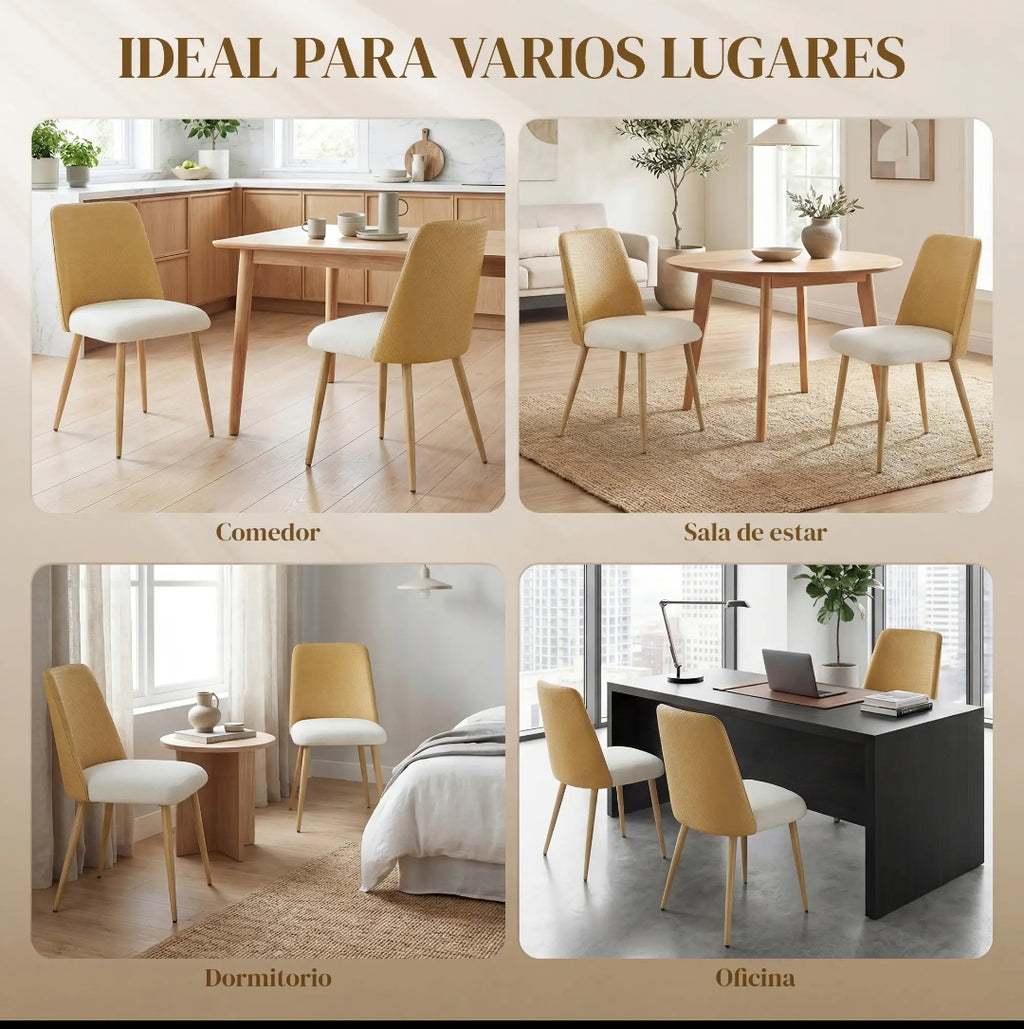 Juego de 2 Sillas de Comedor piel PU con Asiento Acolchado y Patas de Acero