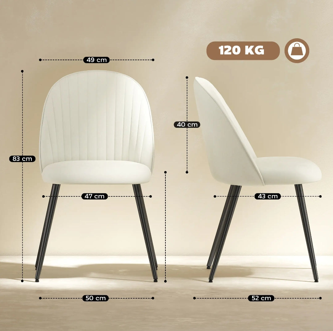 Pack de 4 Sillas de Comedor Tapizadas en Terciopelo Crema | MooM Decó