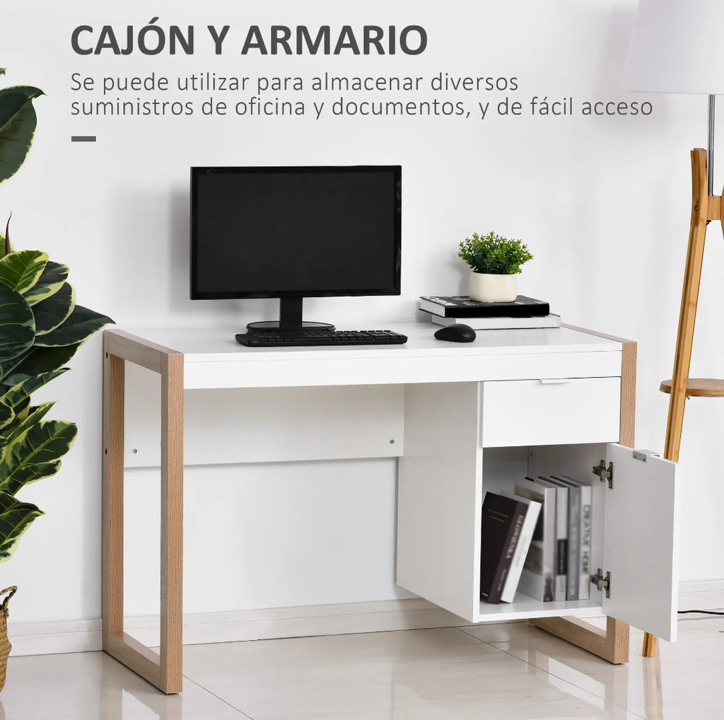 Escritorio Moderno Blanco con Cajón y Armario 112,5 cm | MooM Decó