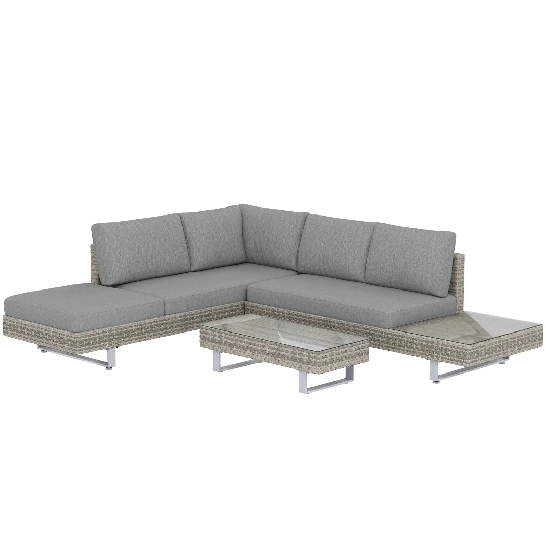 Conjunto de Jardín Modular de Ratán PE para 5 Personas con Sofás, Mesa Lateral Integrada y Mesa de Centro