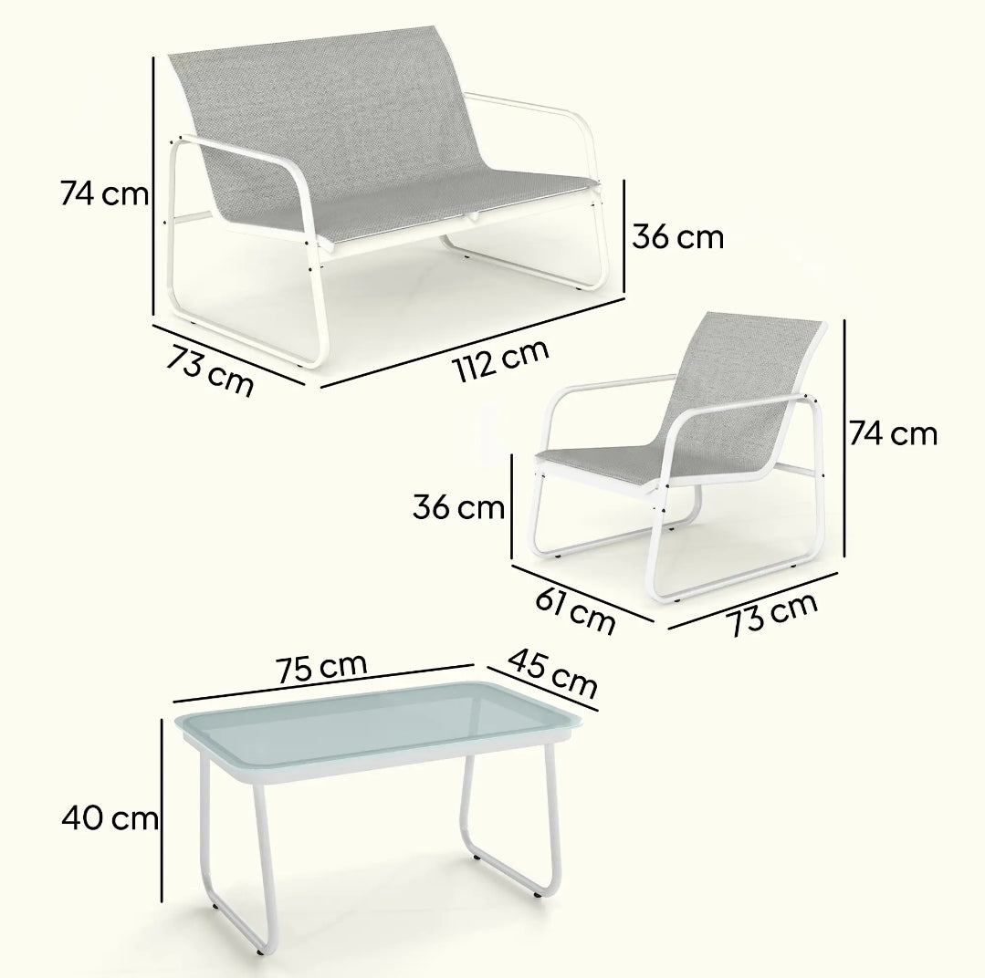 Conjunto de Jardín Exterior 4 Piezas con Sofá, 2 Sillones y Mesa | MooM Decó