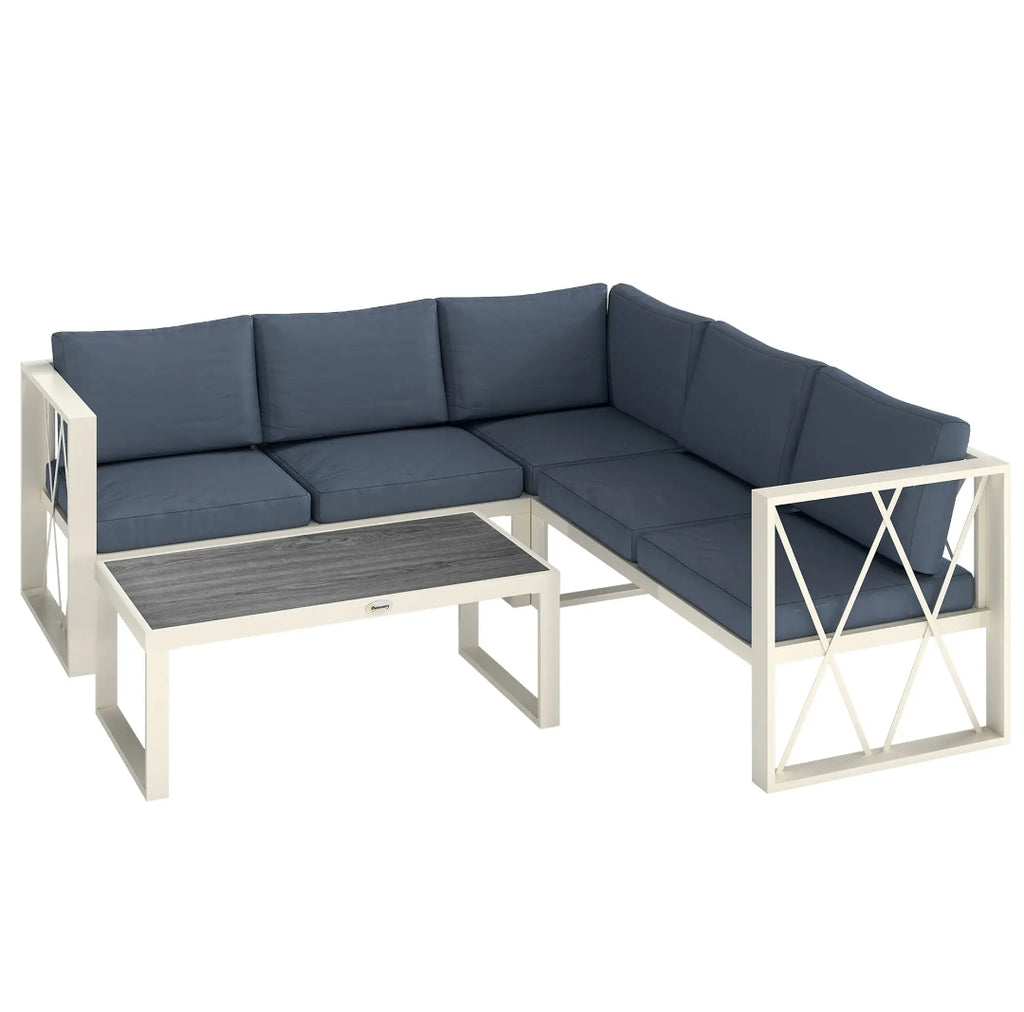 Conjunto de Jardín Modular 5 Plazas con Tumbona Reclinable, Sofás y Mesa de Centro Efecto Madera