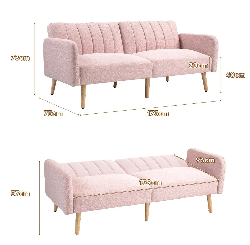 Sofá Cama Convertible de 3 Plazas con Respaldos Reclinables múltiposición y Patas de Madera Estilo Nórdico