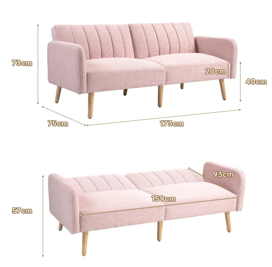 Sofá Cama Convertible de 3 Plazas con Respaldos Reclinables múltiposición y Patas de Madera Estilo Nórdico