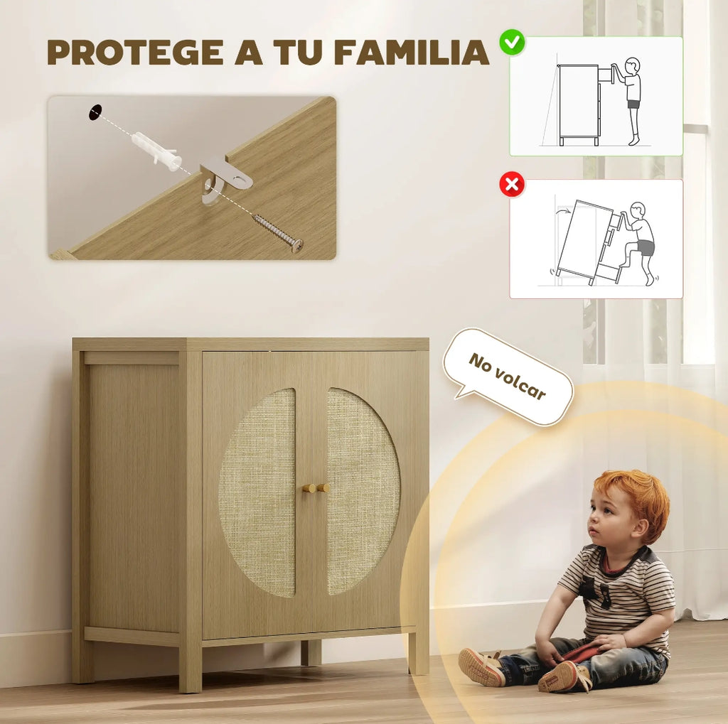 Aparador de Ratán Natural con 2 Puertas y Estante Ajustable 75 cm | MooM Decó
