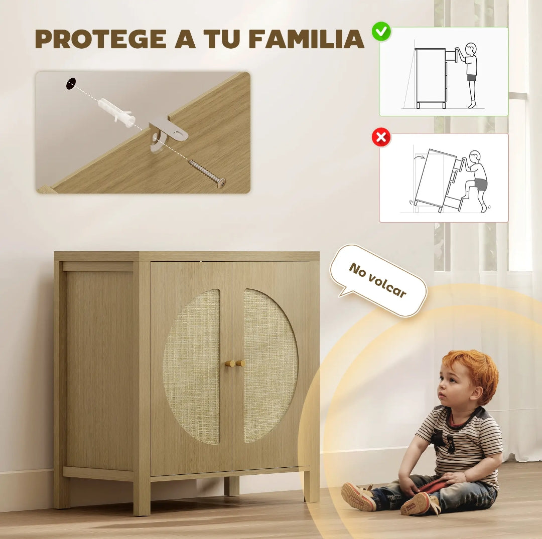 Aparador de Ratán Natural con 2 Puertas y Estante Ajustable 75 cm | MooM Decó