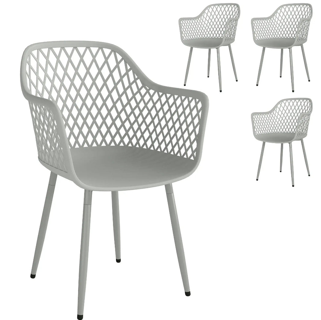 Juego de 4 Sillas de Jardín Exterior PP Anti-UV Gris | MooM Decó