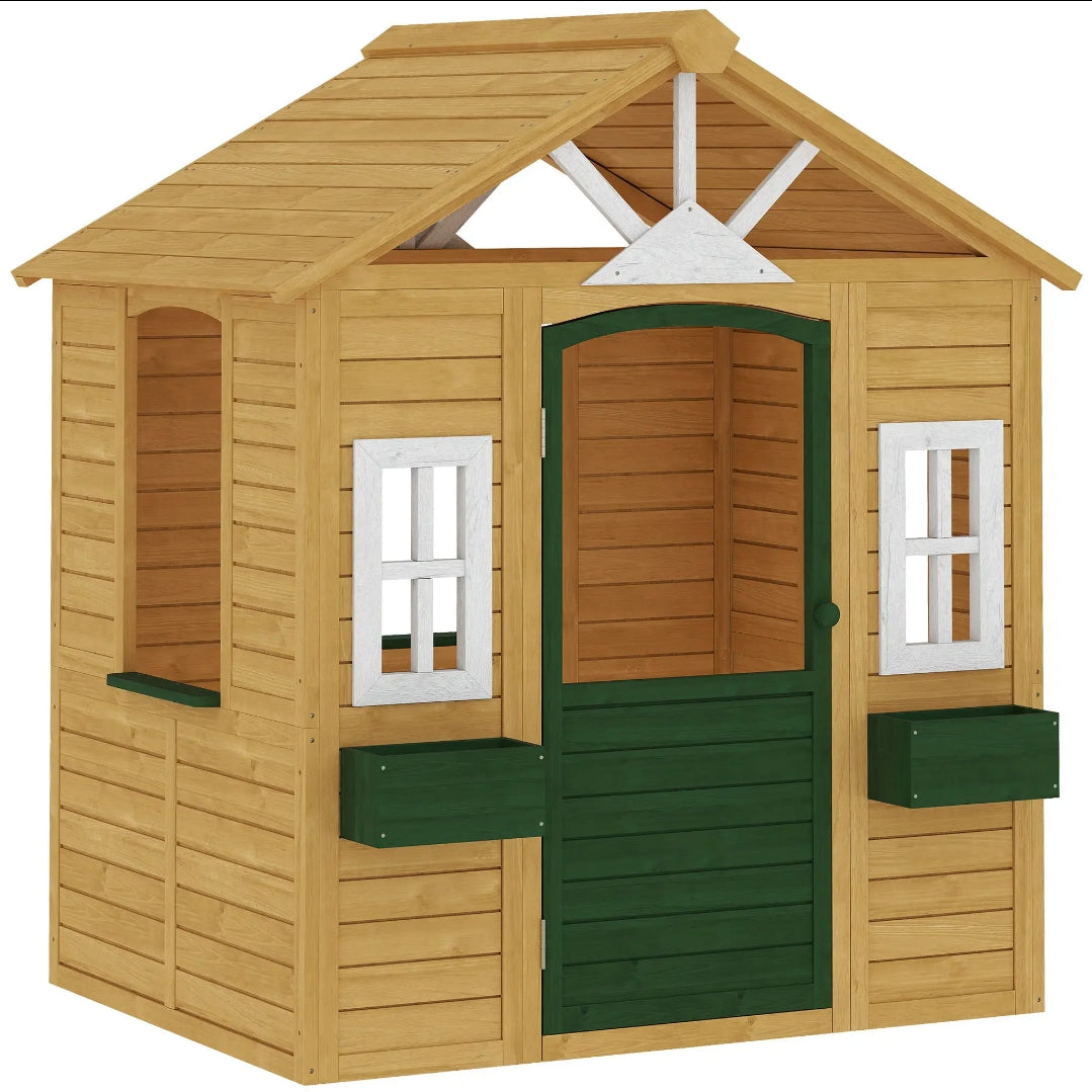 Casita Infantil de Madera para Jardín con Jardineras y Ventanas | 134,5x97x150 cm | MooM Decó