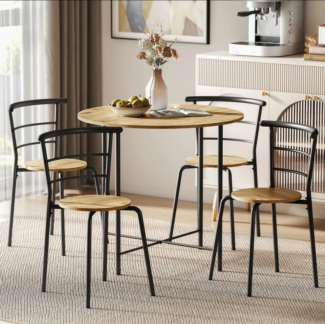 Mesa Redonda Ø85 cm con 4 Sillas Natural y Negro | MooM Decó
