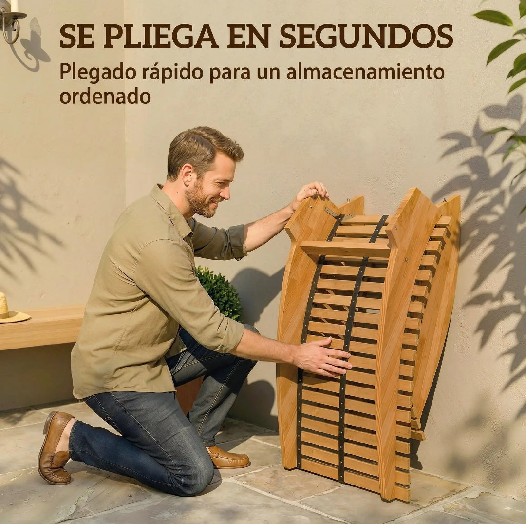 Conjunto de 2 tumbonas mecedoras de Jardín Plegables de Madera de Acacia Ergonómicas
