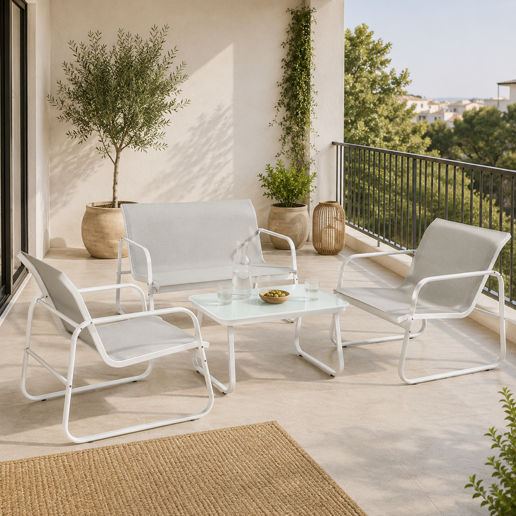 Conjunto de Jardín Exterior 4 Piezas con Sofá, 2 Sillones y Mesa | MooM Decó